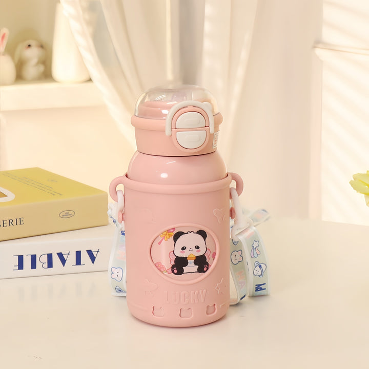 Ladies Insulated Drink Bottle with Practical Carry Strap and Cute Panda Design Bowlift