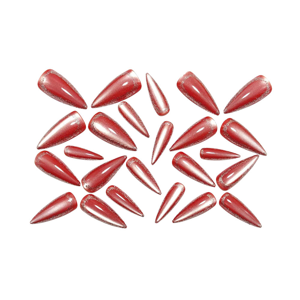 Glamorous Stiletto Artificial Nails with Metallic Edge Bowlift