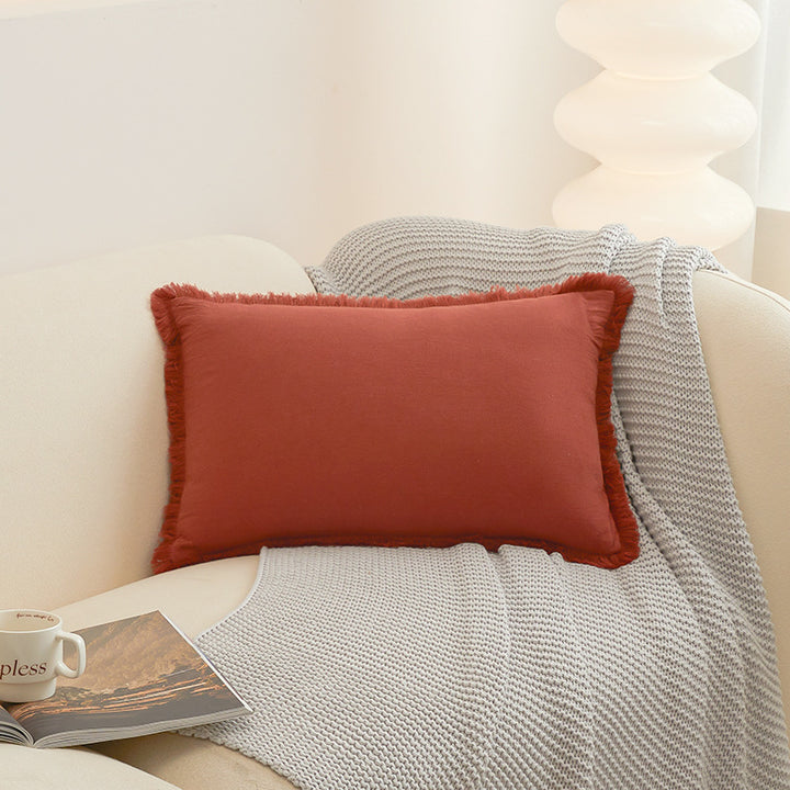 Textured Fringed Lumbar Pillow
