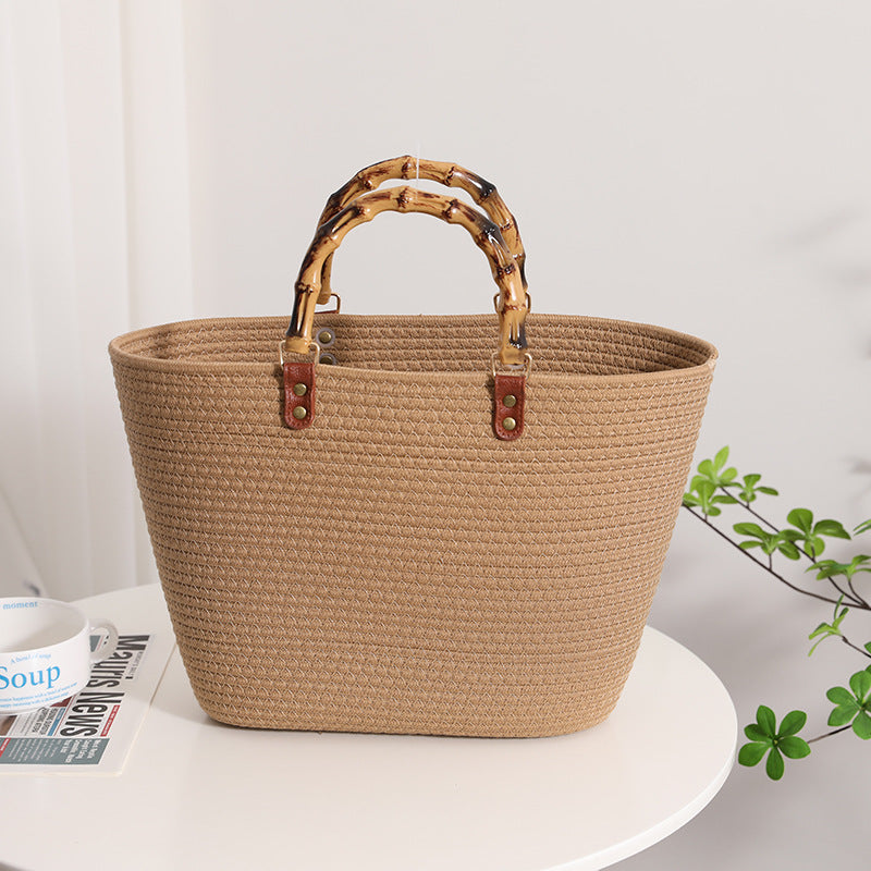 Fashionable straw bag with bamboo handles Bowlift