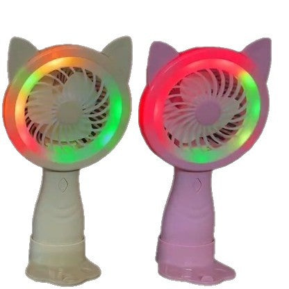Unisex Portable Hand Fan with Creative Cat Ears and Colorful LED Lights Bowlift