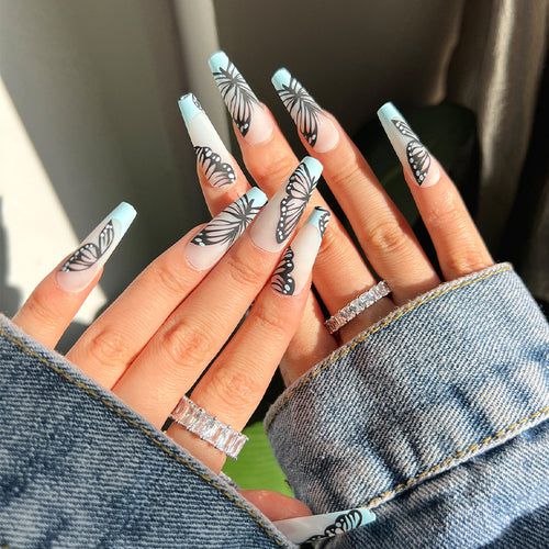 Artistic printed nails with butterfly design Bowlift