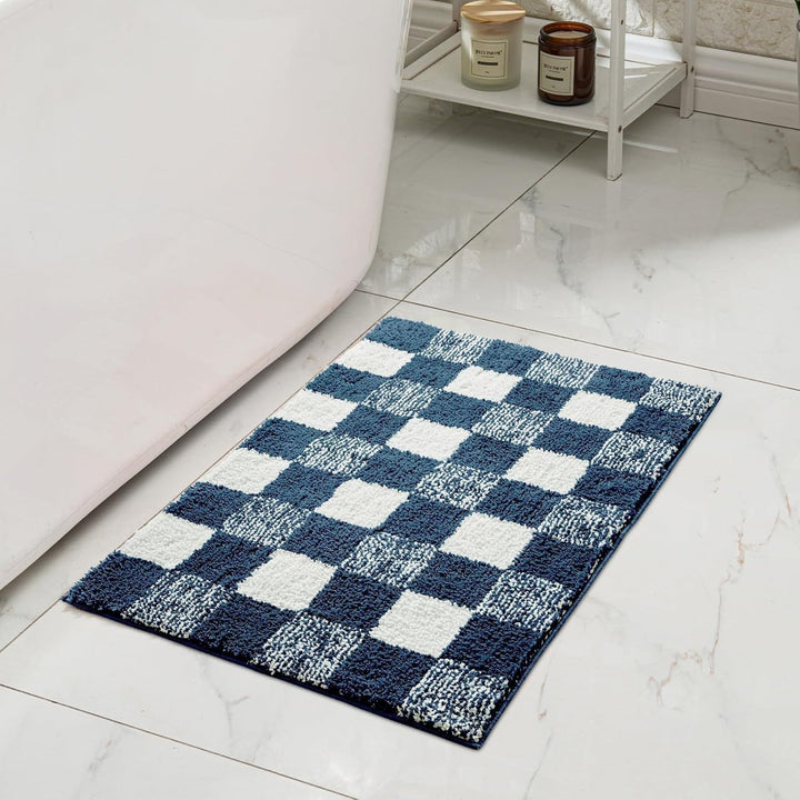 Plush Memory-Foam Non-Slip Checkerboard Bath Rug Bowlift