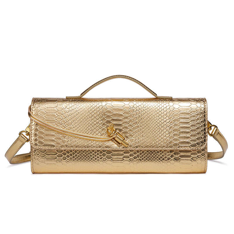 Embossed Snake Print Evening Clutch Bowlift