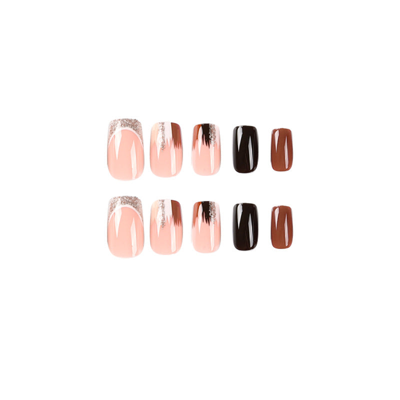 Elegant Artificial Nail Extensions with Ombre and Glitter Details Bowlift