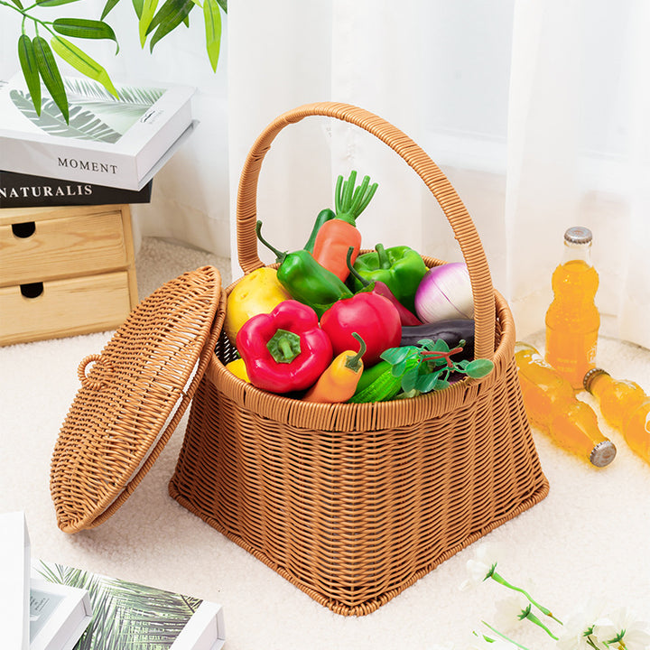 Stylish Woven Storage Basket with Lid Bowlift