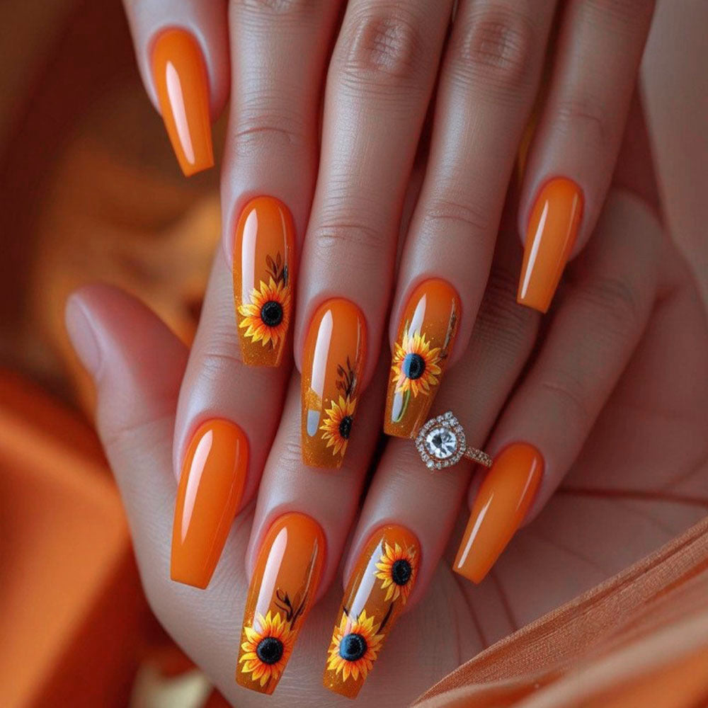 Artificial nails with Lively sunflower motif Bowlift