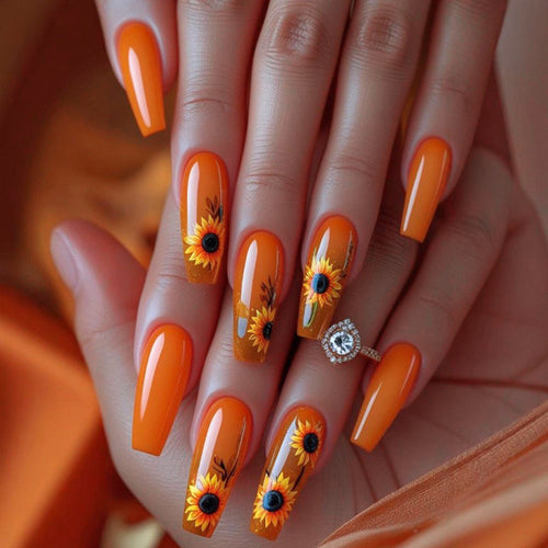 Artificial nails with Lively sunflower motif Bowlift