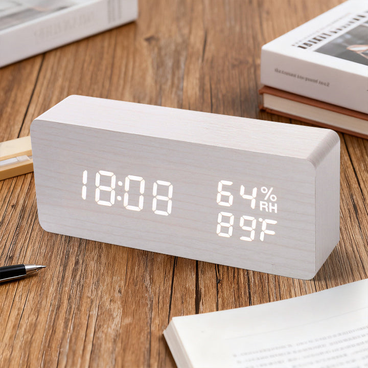 Modern Wooden LED Digital Alarm Clock with Temperature Humidity Display and Touch Controls Bowlift