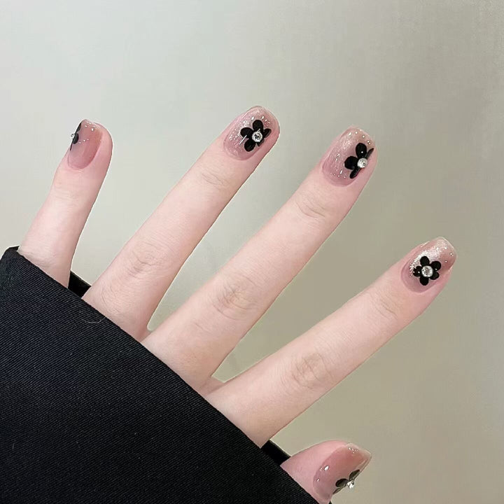 Floral Glitter Press-On Nail Art Bowlift