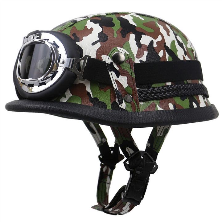 Vintage-Style Motorcycle Helmet with Goggles Bowlift