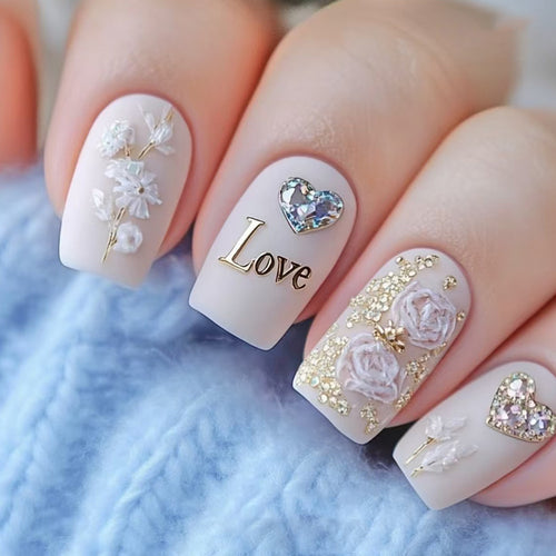 Romantic Floral Press-On Nail Art Bowlift