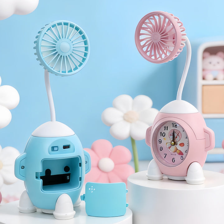 Ladies desk clock with integrated mini fan Bowlift