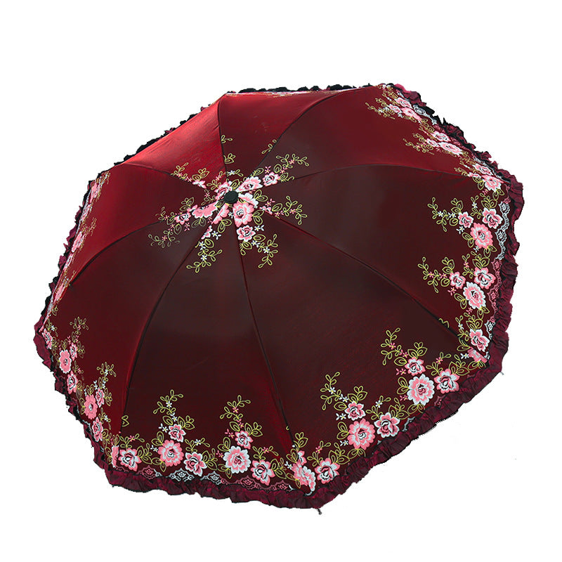 Women's Umbrella with Cheerful Floral Print and Wavy Edge Bowlift
