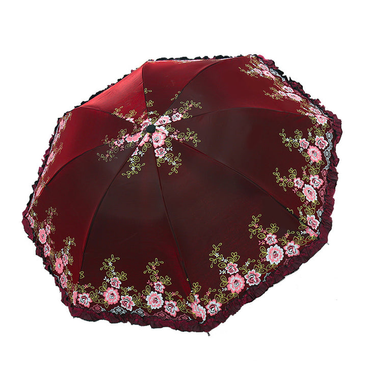 Women's Umbrella with Cheerful Floral Print and Wavy Edge Bowlift
