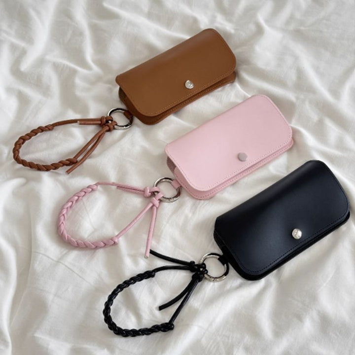 Leather Eyewear Pouch with Braided Strap & Snap Closure Bowlift