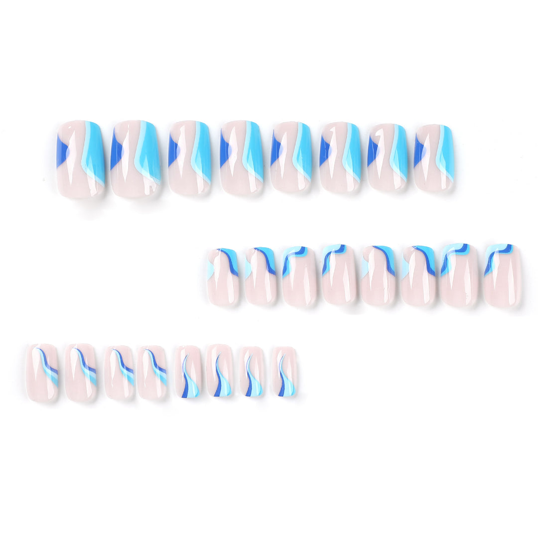 Artful nail extensions with maritime wave pattern Bowlift