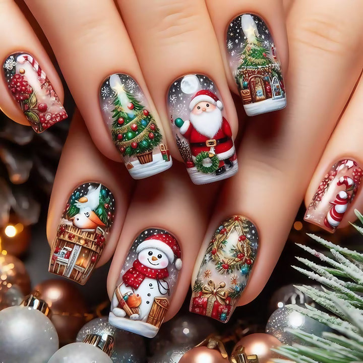 Festive artificial nails with Christmas motifs Bowlift