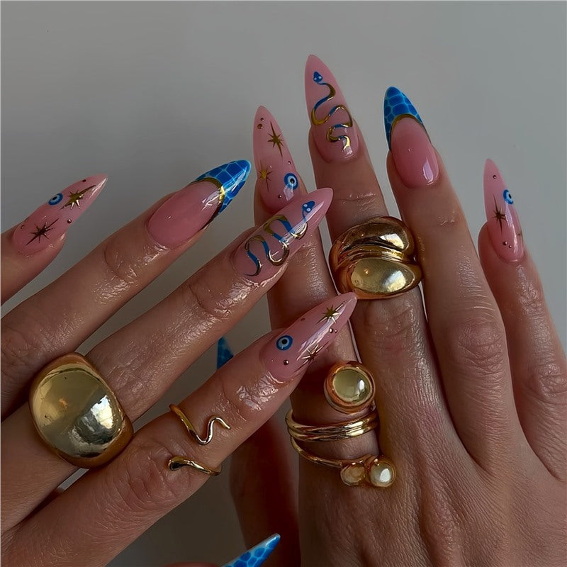 Artistic Stiletto Press-On Nails with Unique Design Bowlift