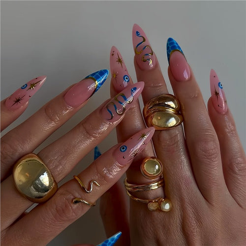 Artistic Stiletto Press-On Nails with Unique Design Bowlift