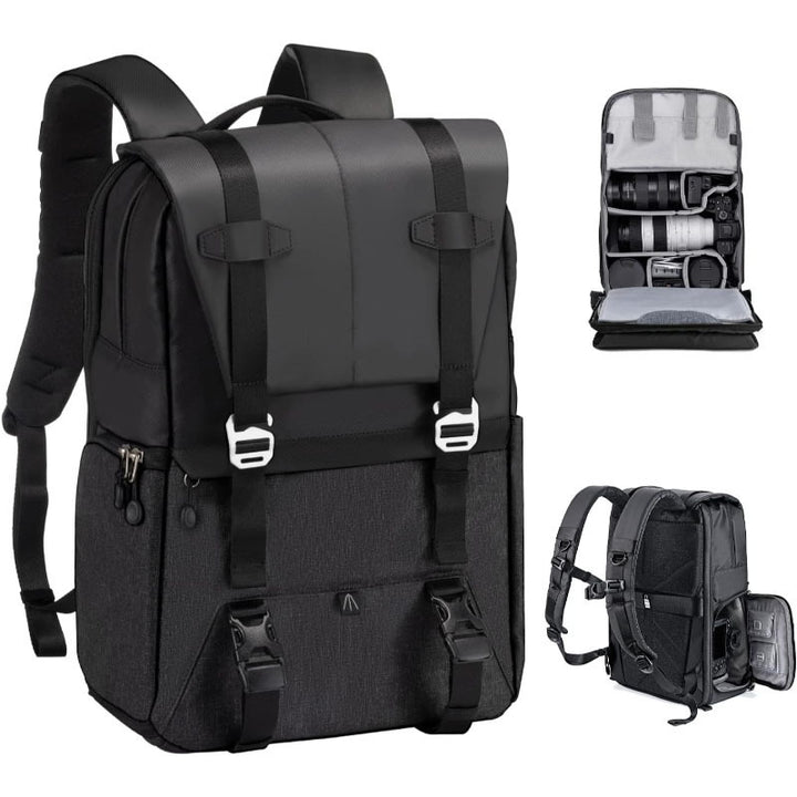 Camera backpack with individual compartment system and ergonomic design Bowlift