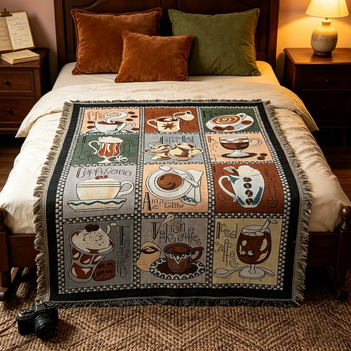 Coffee-Themed Tapestry Throw Blanket