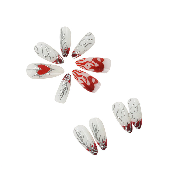 Stylish artificial nails with creative heart and flame designs Bowlift