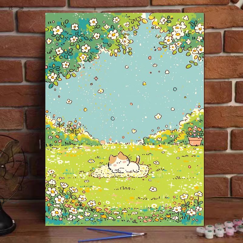 Cute Cat Illustration Canvas Art Print Bowlift