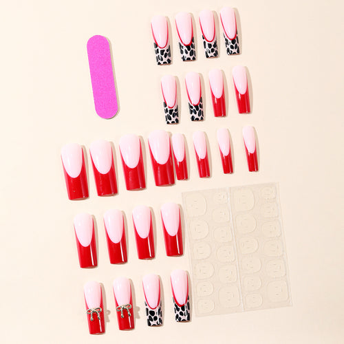 Stylish Acrylic Nail Extensions with Bow and Leopard Print Bowlift