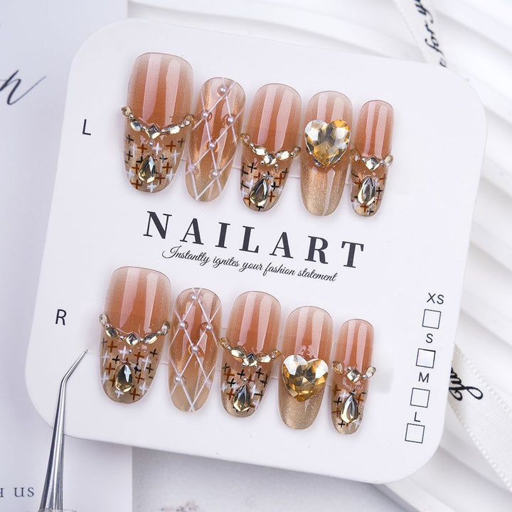 Decorative Press-On Nail Set with Gemstone Accents Bowlift