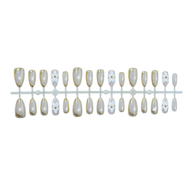 Elegant Press-On Nail Art Set with Floral and Gold Accents Bowlift