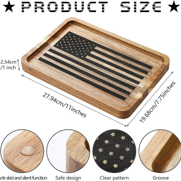 Engraved wooden American flag catchall valet tray Bowlift