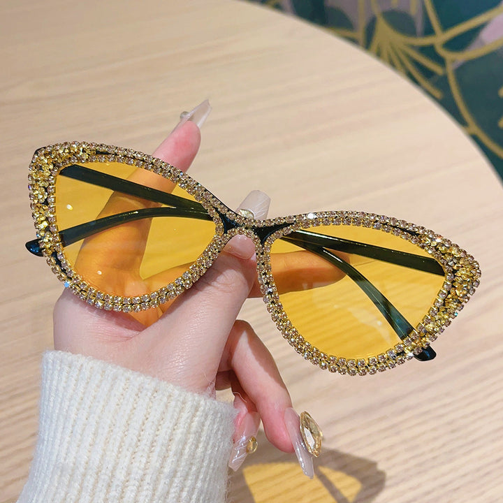 Glamorous Rhinestone-Embellished Cat-Eye Sunglasses Bowlift
