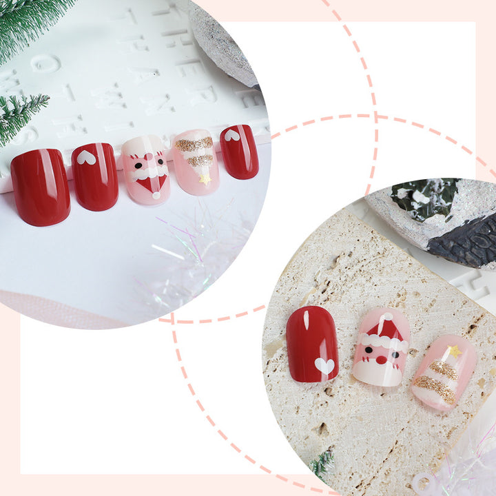 Holiday-Themed Press-On Nail Set with Fun Santa and Heart Designs Bowlift