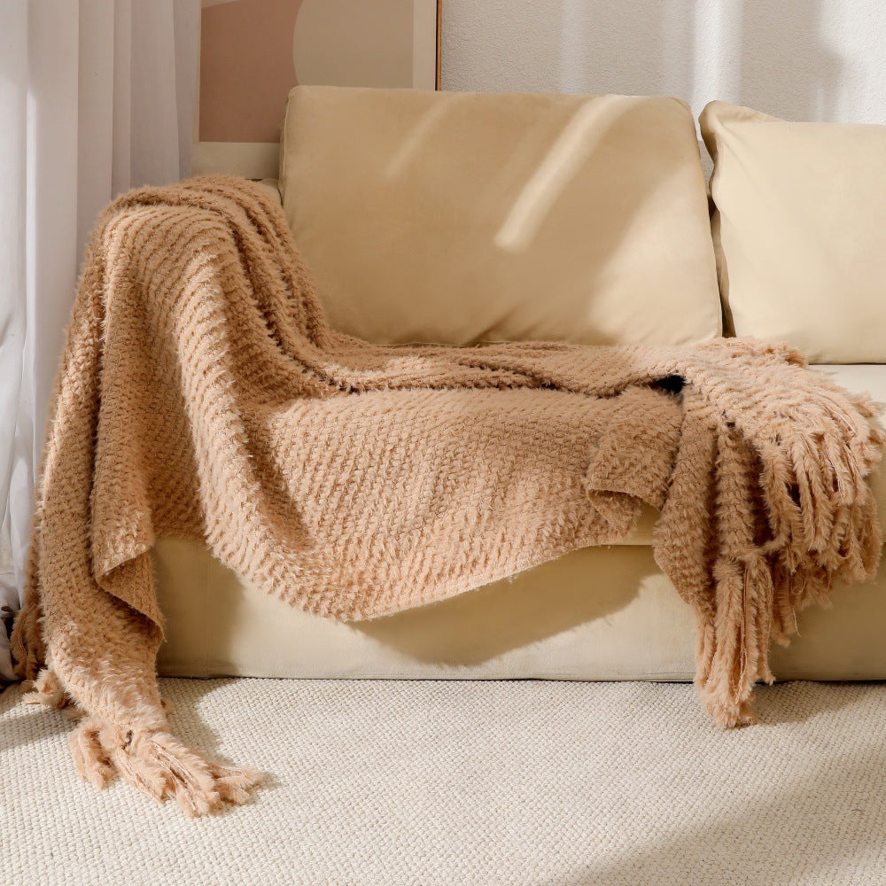 Women's knitted blanket with softest fleece and decorative fringes Bowlift