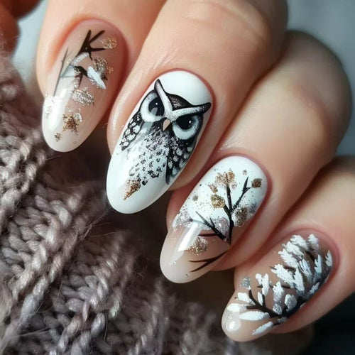 Creative art nails in elegant owl design Bowlift