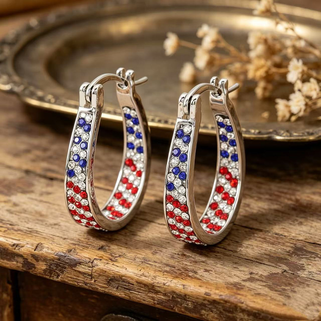 Women's Statement Earrings made of enamel with star and stripe motif and crystal embellishment Bowlift