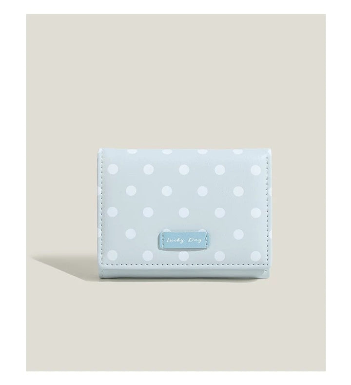 Compact polka dot trifold wallet with RFID protection multiple card and coin compartments Bowlift