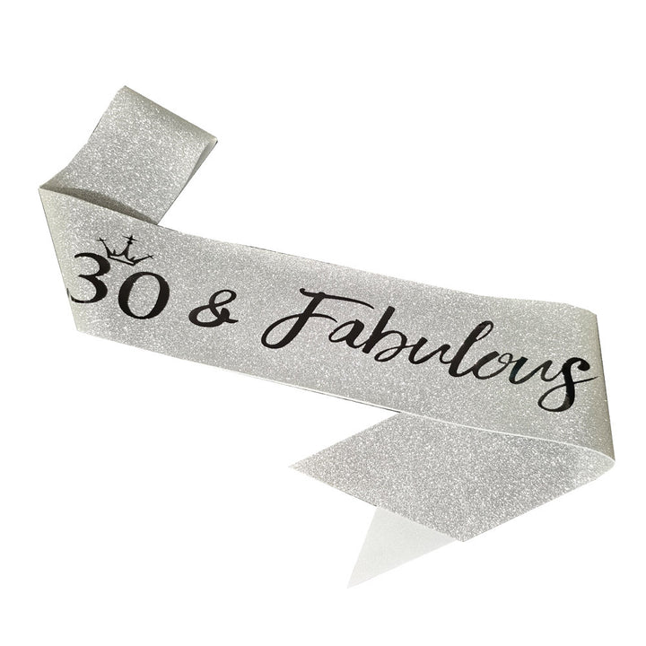 Ladies Glittering Birthday Sash with Festive Print Bowlift