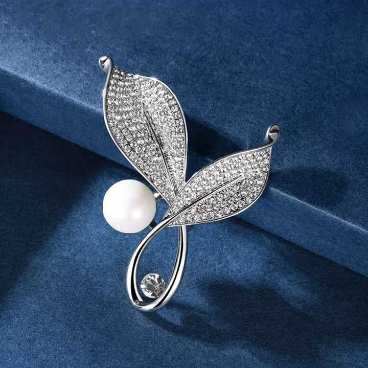Elegant and Glamorous Brooch with Pearls and Crystals Bowlift