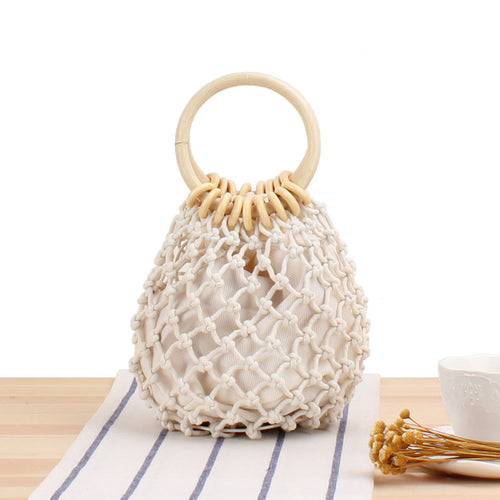 Elegant mesh handbag with wooden handles Bowlift