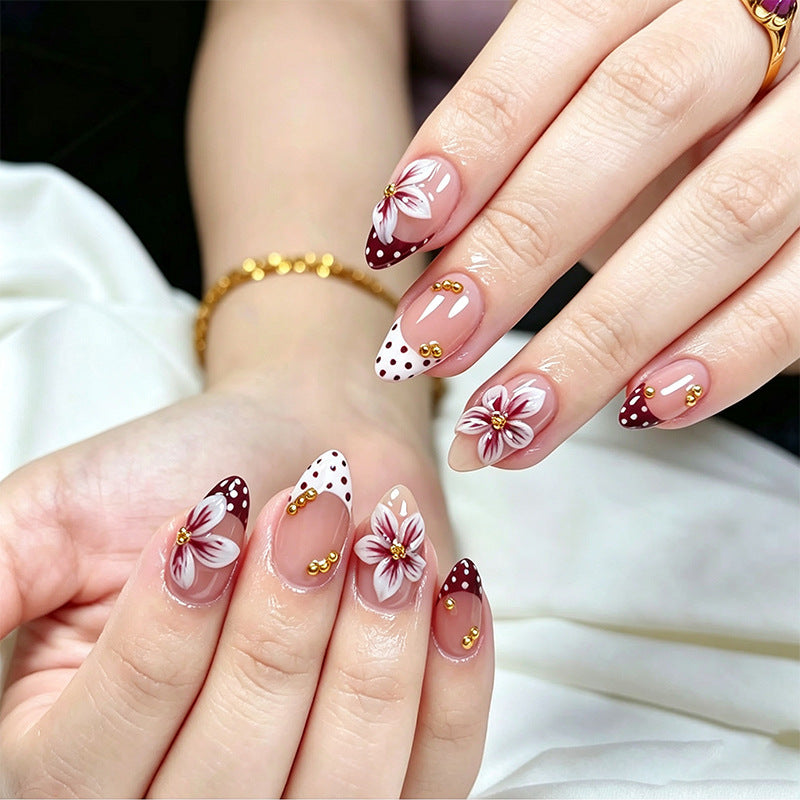 Artistic Nail Tips with Floral Decoration Bowlift