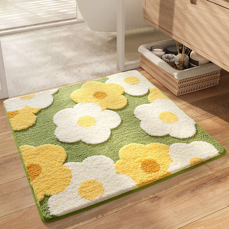 Floral Patterned Plush Bath Mat Bowlift