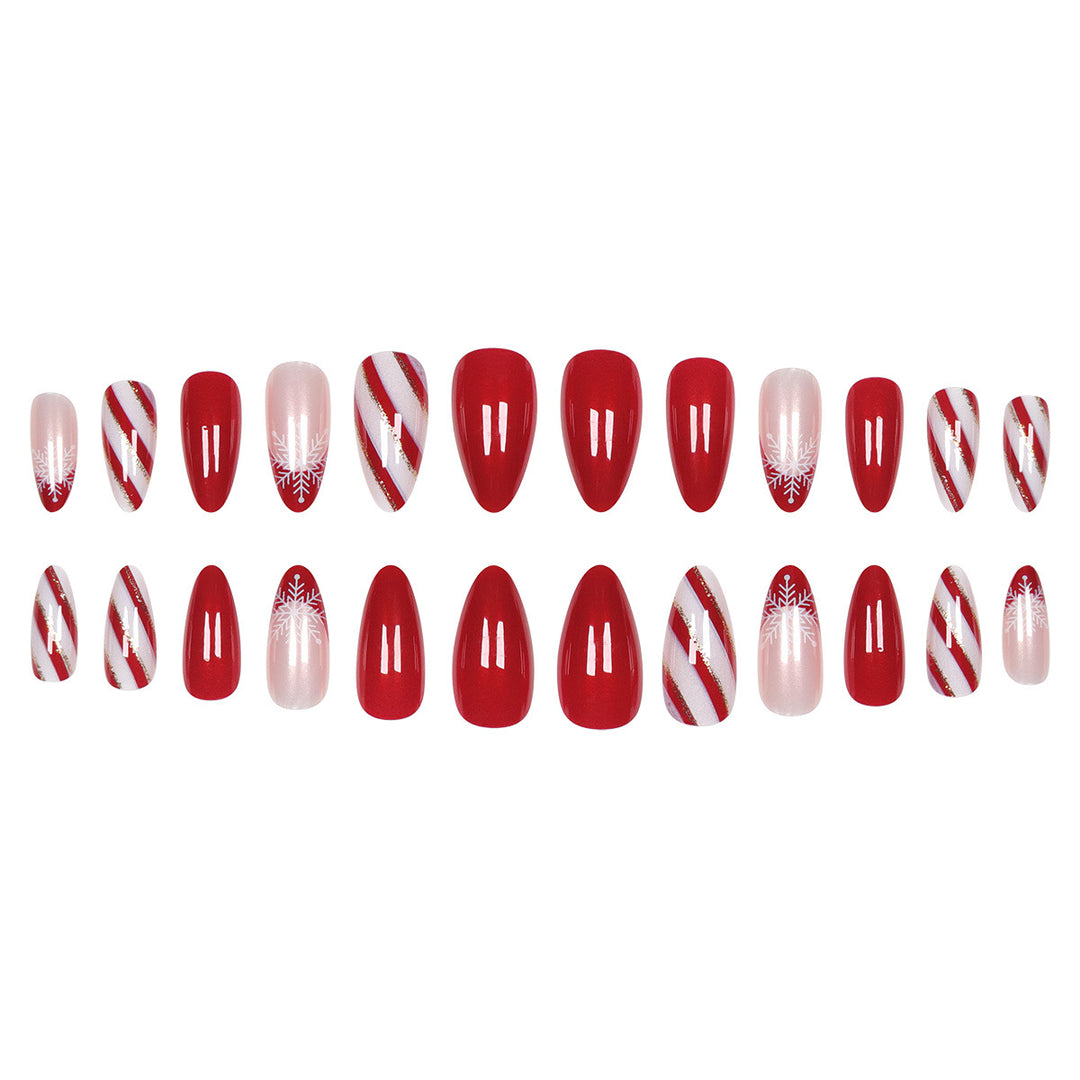 Elegant Holiday-Themed Stiletto Press-On Nails Bowlift