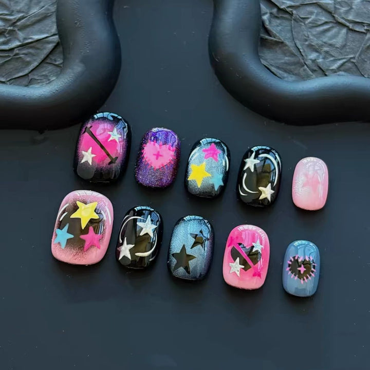 Artistic Cat-Themed Press-On Nail Art Set Bowlift