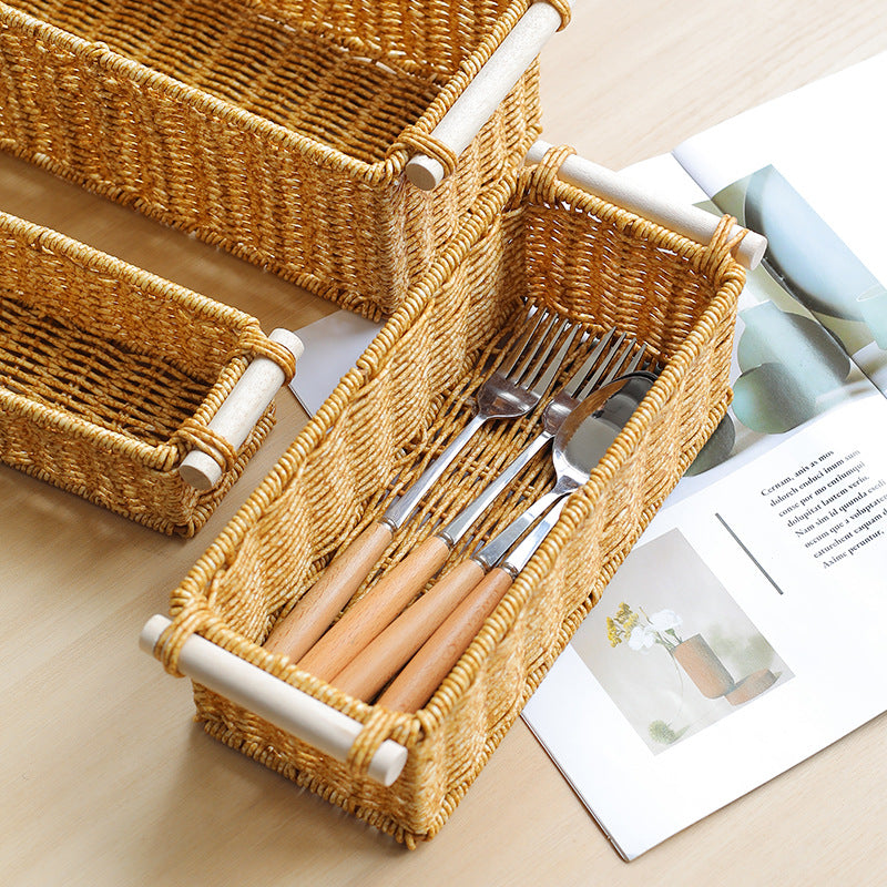 Unisex Rectangular Basket made of woven natural material Bowlift