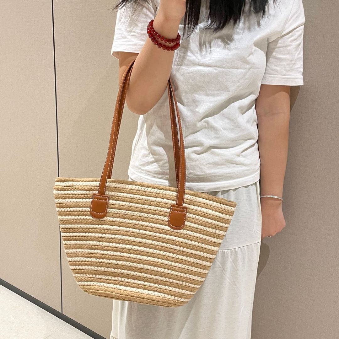 Trendy Basket Bag with Leather Handles Bowlift