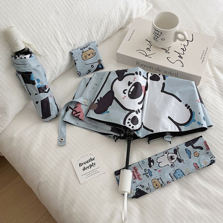 Women Folding Umbrella with Cute Animal Designs and Practical Carrying Case Bowlift