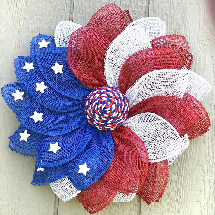 Unisex decorative door wreath with layered fabric bows and star appliqués Bowlift