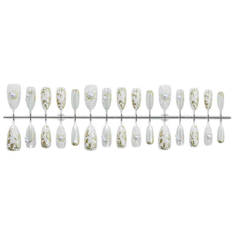 Premium Decorative Press-On Nail Set with Elegantly Embellished Designs Bowlift